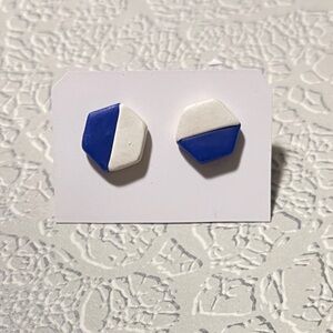 Small Blue and White Geometric Pierced Earrings